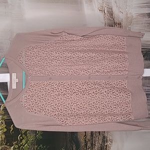 Ann Taylor Loft Womens Large Petite sheer lacy beige acrylic button up sweater